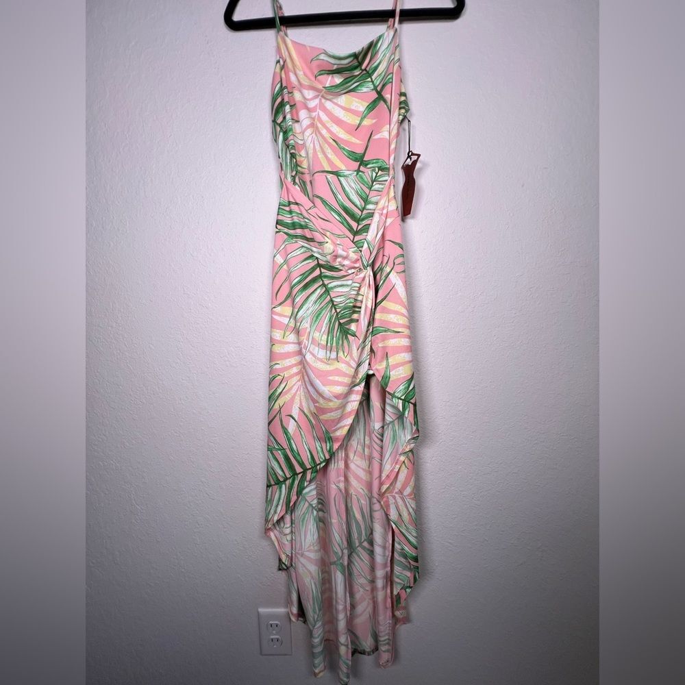 Haute Monde Tropical Pink and Green Women's High Low Dress NWT Large